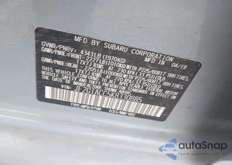 2019 Subaru Crosstrek Premium from USA, damaged, VIN JF2GTACC5K8330885